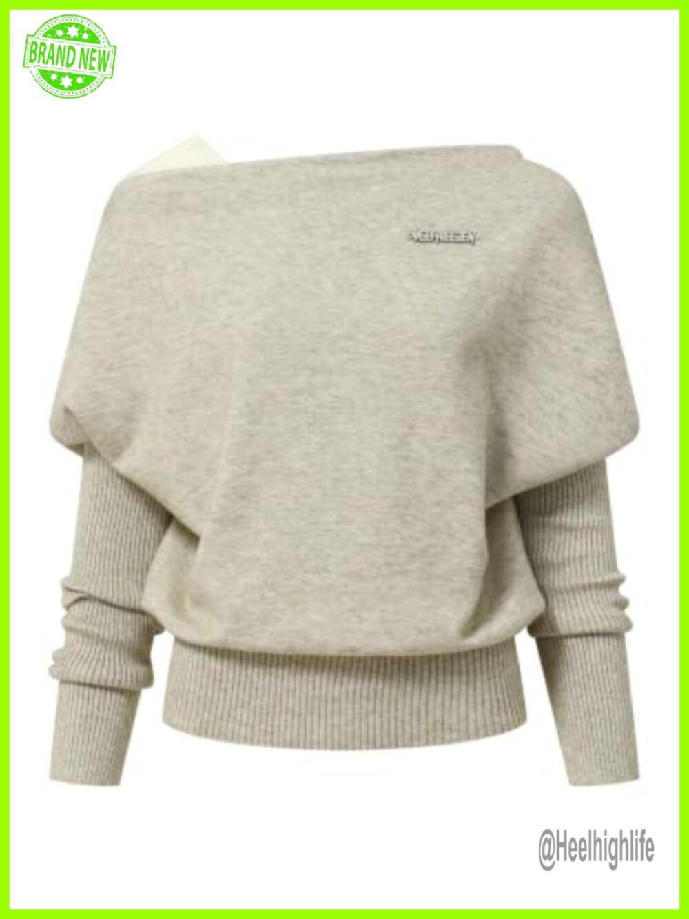 Off Shoulder Knit Sweater Batwing Long Sleeve Relaxed Pullover